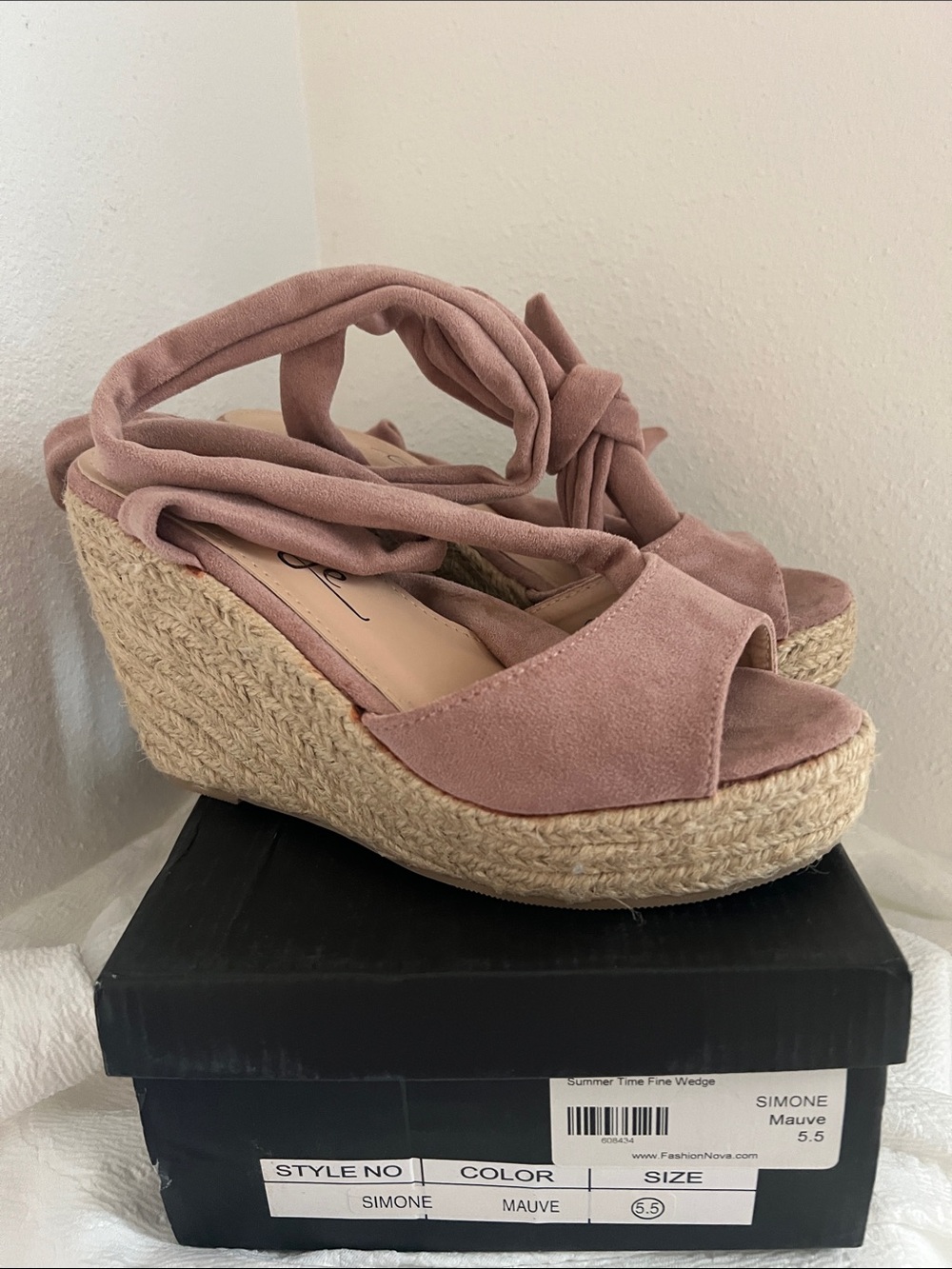 So Me Mauve Suede Espadrille Wedges